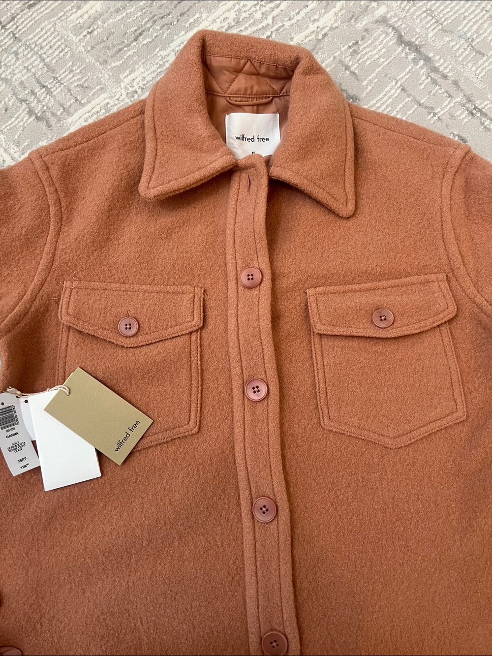 Wilfred Free Ganna Terracotta Button-Front Wool Shacket